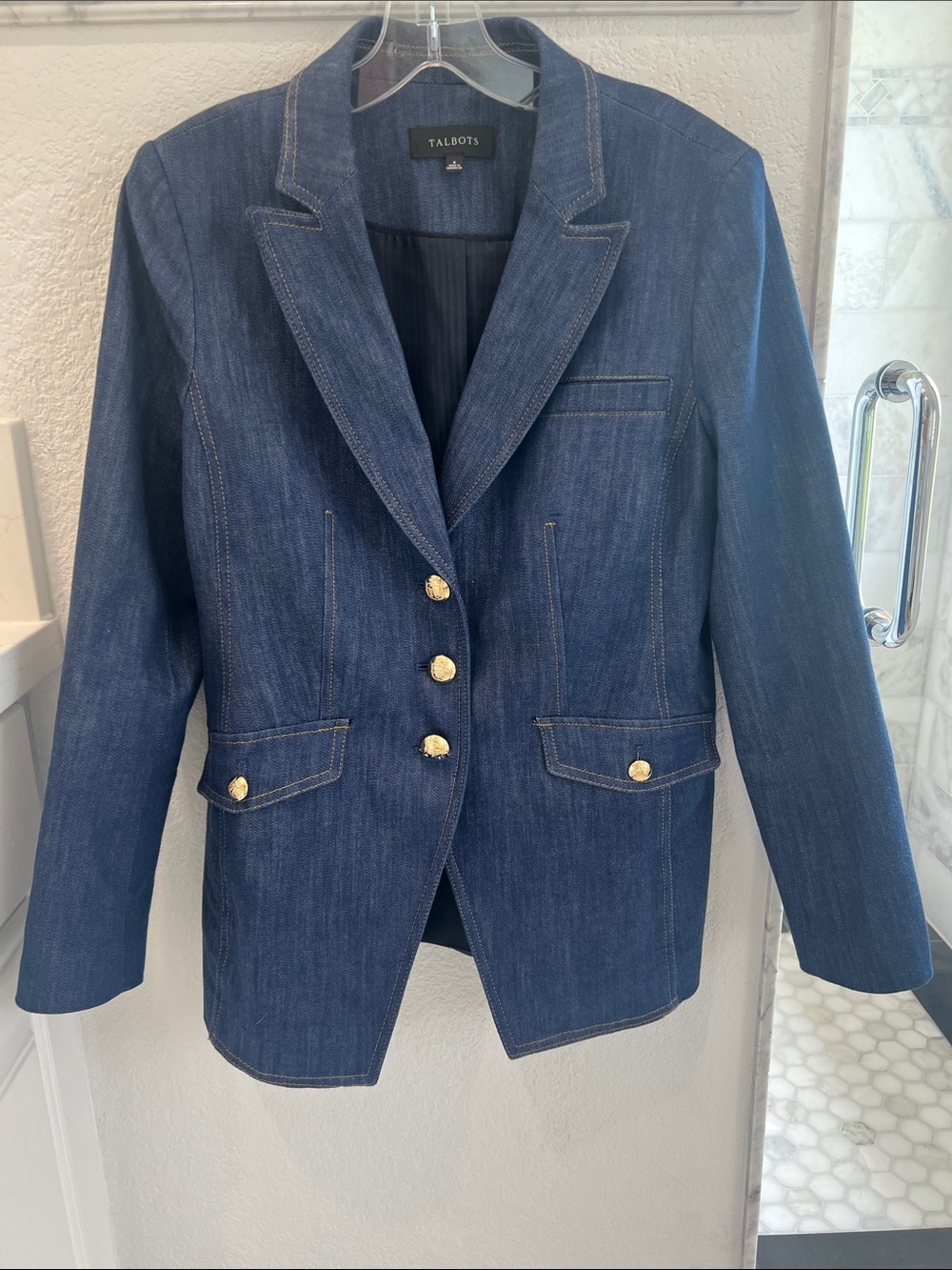 Talbots Dark Blue Denim Blazer with Gold Buttons